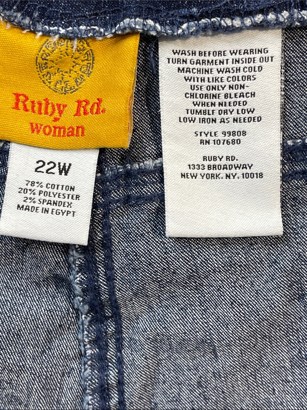 Ruby Rd. Straight Leg Jeans in Deep Blue WOMENS SIZE 22W PULL ON FAKE FRONT POCK - Picture 7 of 9